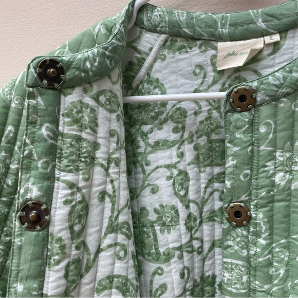 AERIN x Julia Amory Devon Quilted Ikat Jacket 100% Cotton Green Floral Size L - Picture 10 of 11